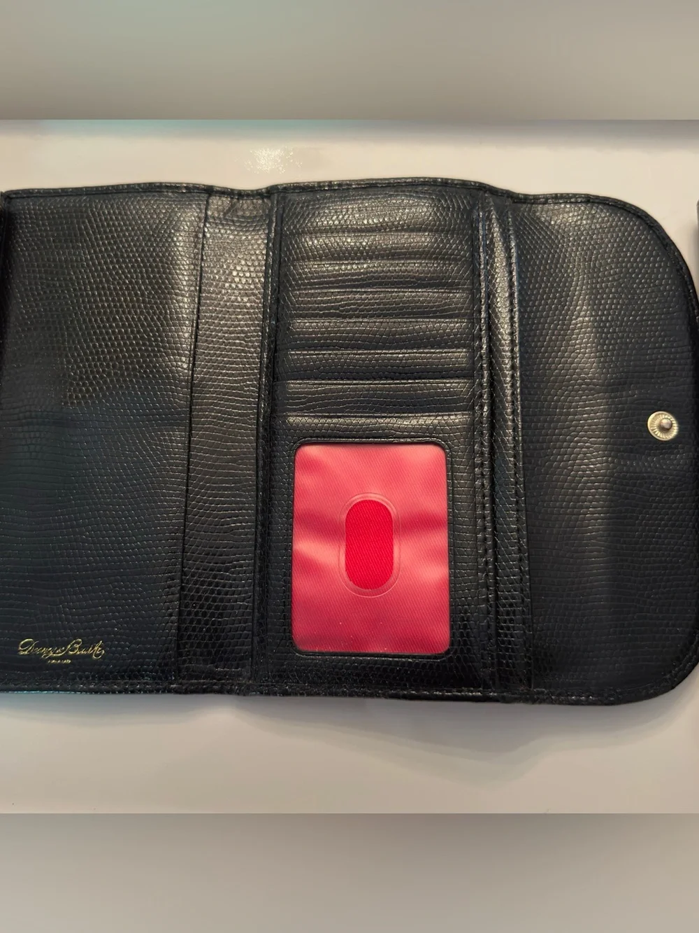 DOONEY & BOURKE BLACK SNAKESKIN-EMBOSSED LEATHER CONTINENTAL CLUTCH